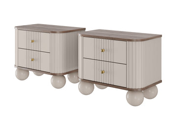 Vesper nachtkastjeset 56 cm - Kasjmier & Walnoot met Gouden Details | Kleur: Kasjmier/Walnoot