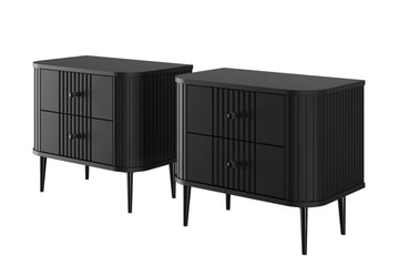 Vesper nachtkastjeset 56 cm - 2 lades, zwart met metalen poten | Kleur: Zwart | Maat: 56x51x38 cm