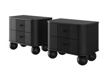 Vesper nachtkastjeset 2-delig - Matzwart met bolpoten en lade | Kleur: Zwart | Maat: 56x48x38 cm