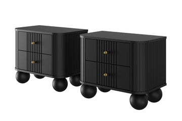 Vesper nachtkastjes set 2-delig - Zwart met gouden handgrepen en bolpoten | Afm: 56x48x38 cm