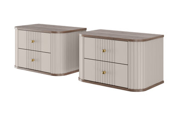 Set Vesper hangende nachtkastjes 56 cm - Kasjmier/walnoot/gouden handgrepen