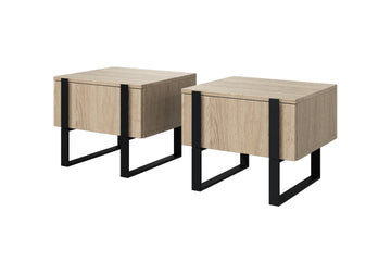 Verica nachtkastje set met lades en metalen poten - Biscuit Eiken | Zwart | 50x40x45 cm