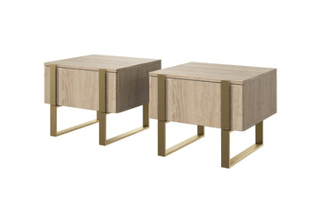 Verica Nachtkastje Set met Lade - Biscuit Eiken & Gouden Poten | Kleur: Biscuit Eiken