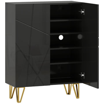 Schoenenkast met 2 deuren en 3 verstelbare planken | Kleur: Zwart | Afmetingen: 72x31,5x95 cm