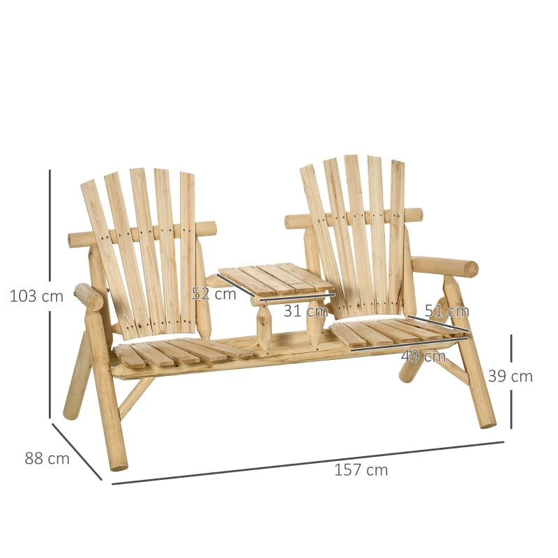 Gartenbank aus Holz für 2 Personen mit Mittelablage | Farbe: Braun | Maße: 157x88x103 cm