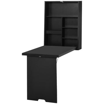 Opklapbare wandtafel met 5 vakken | Kleur: Zwart | Afmetingen: 60x94.5x147 cm