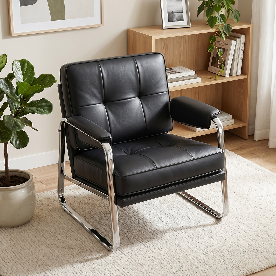 Loungesessel mit Armlehnen aus Kunstleder | Farbe: Schwarz | Abmessungen: 80x79x84 cm