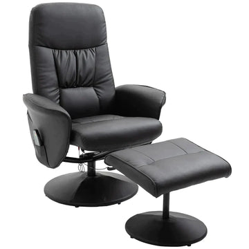 Massagefauteuil met voetenbank en afstandsbediening | Kleur: Zwart | Afmetingen: 76x81x105 cm
