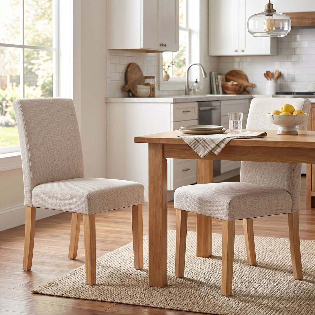 Eetkamerstoelen 2 stuks - Linnenlook | Kleur: Cremewit | Afmetingen: 46x56x88 cm