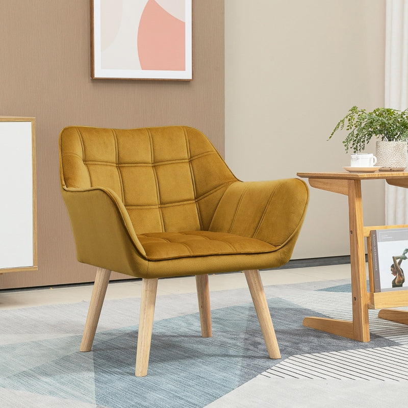 Skandinavischer Lounge-Sessel - Samtsessel | Farbe: Gelb | Abmessungen: 61.5x67x71 cm