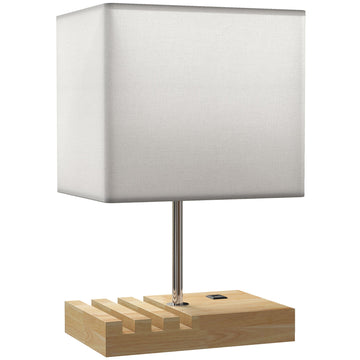 Nachtlamp met USB-poorten en opbergruimte | Kleur: Bruin en wit | Afmetingen: 20x25x40.5 cm