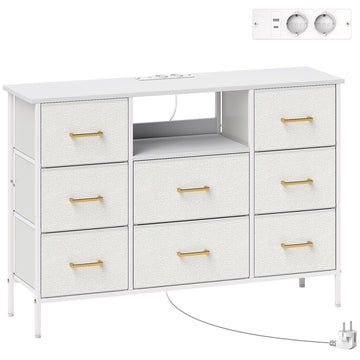 Witte ladekast met 8 laden, stekkerdoos en USB | Kleur: Wit | Afmetingen: 110x30x76 cm